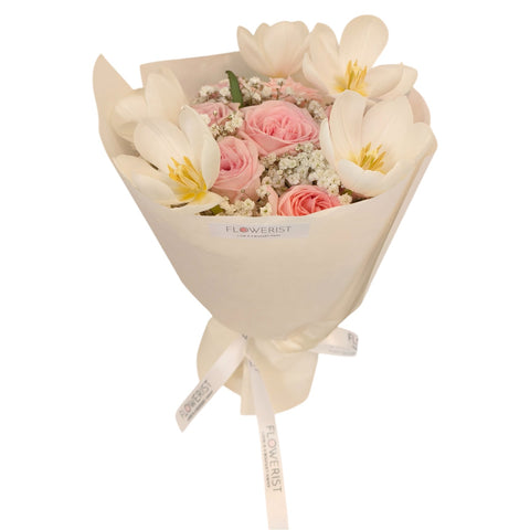 Tulips, Roses & Baby Breath Fresh Flower Bouquet