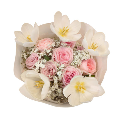 Tulips, Roses & Baby Breath Fresh Flower Bouquet