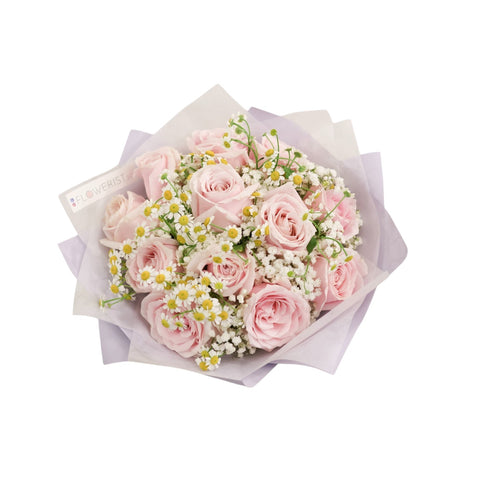 Dreamy Blossom Flower Bouquet (Chamomile + Rose Bouquet + Baby Breath)
