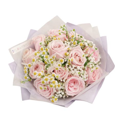 Dreamy Blossom Flower Bouquet (Chamomile + Rose Bouquet + Baby Breath)