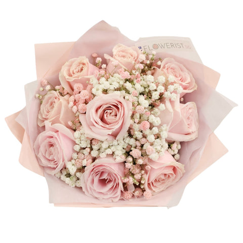 Pink Romance Bouquet (Pink Rose & Pink Baby Breath)