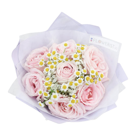 Dreamy Blossom Flower Bouquet (Chamomile + Rose Bouquet + Baby Breath)
