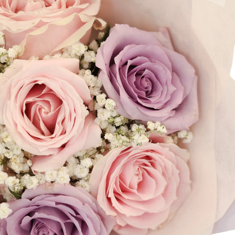 Pastel Allure Flower Bouquet (Pink & Purple Rose + White Baby Breath)