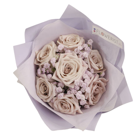 Lilac Romance Flower Bouquet (Lilac Rose + Purple Baby Breath)