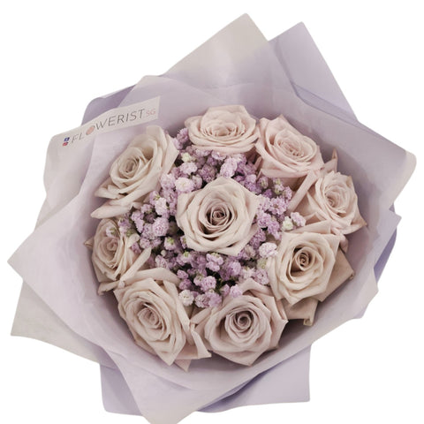 Lilac Romance Flower Bouquet (Lilac Rose + Purple Baby Breath)
