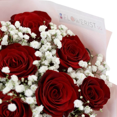 Red Rosy Bouquet (Red Roses + White Baby Breath)
