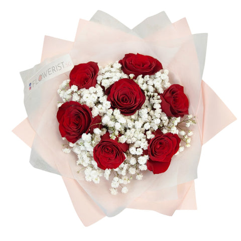 Red Rosy Bouquet (Red Roses + White Baby Breath)
