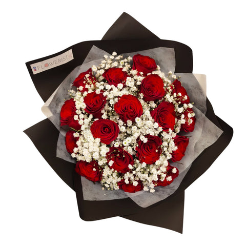 Red Rosy Bouquet (Red Roses + White Baby Breath)
