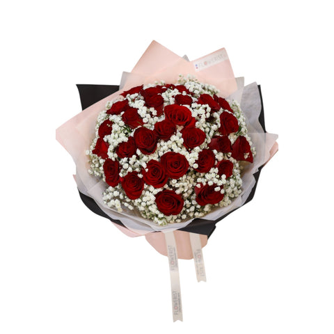 Red Rosy Bouquet (Red Roses + White Baby Breath)