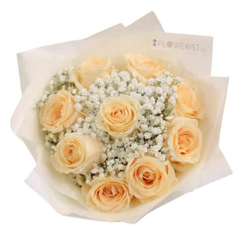 Champagne Rose Baby Breath Fresh Flower Bouquet
