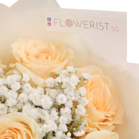 Champagne Rose Baby Breath Fresh Flower Bouquet