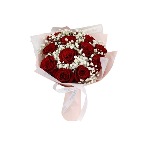 Red Rosy Bouquet (Red Roses + White Baby Breath)