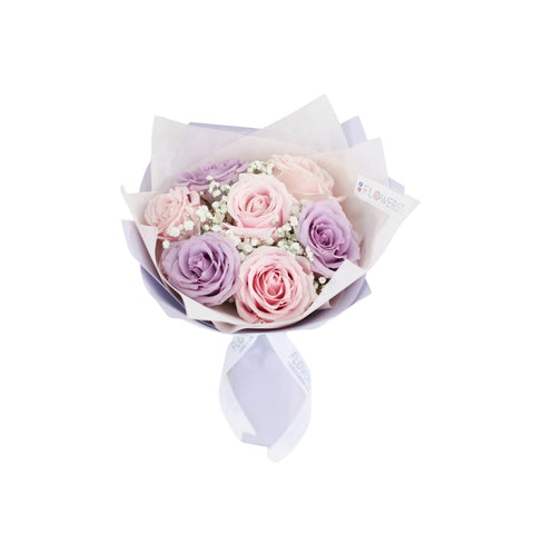 Pastel Allure Flower Bouquet (Pink & Purple Rose + White Baby Breath)