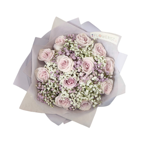 Lilac Romance Flower Bouquet (Lilac Rose + Purple Baby Breath)